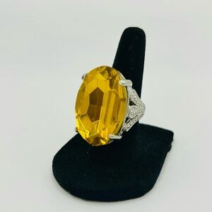 Faux Citrine Cocktail Ring Adjustable Silver Tone Size 5–8